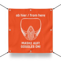MASKE AUF Schild für Paintball Spielfeld / Airsoft Spielfeld (60x60cm)